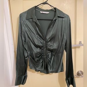 Zara Pleated Satin Effect Shirt